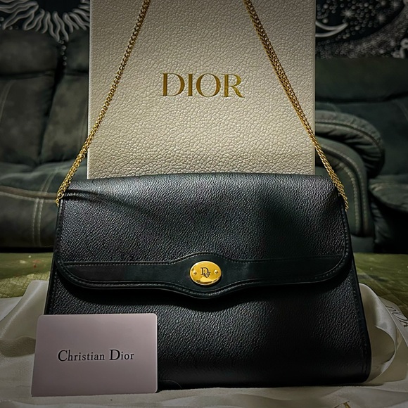 Authentic vintage Christian Dior Black Leather shoulder bag with Gold Accents - Picture 17 of 17